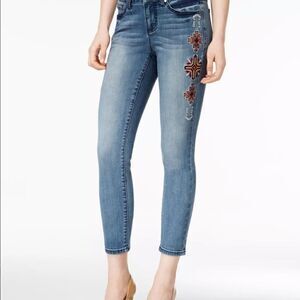 Earl Jeans Embroidered Skinny Ankle Jeans Boho